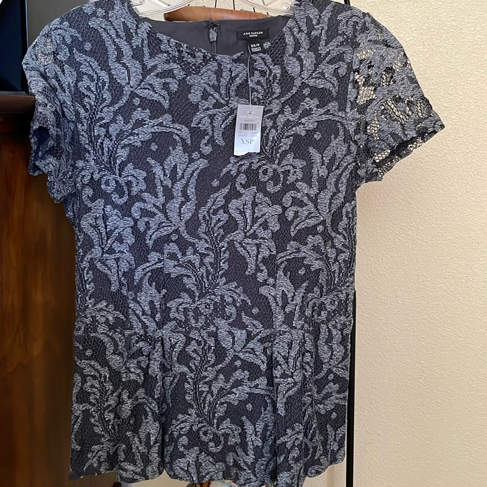 NWT dark grey mesh peplum top